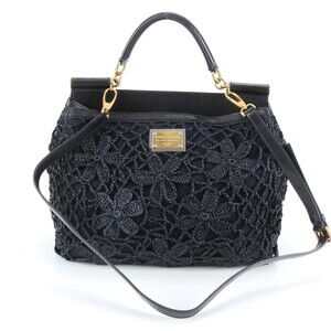 Dolce & Gabbana D&G Sicily Flower Lace Leather 2-Way Shoulder Bag for Women